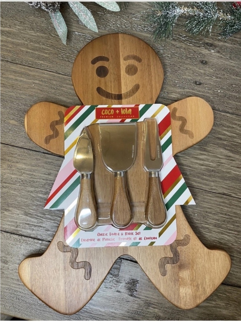 Coco + Lola Gingerbread Man Cheese Board & Knife Set By NEW